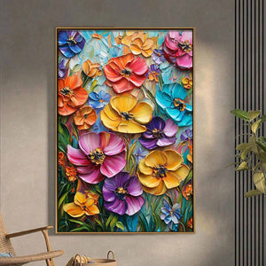Blooming Rhapsody: Colorful Impasto Floral Oil Painting Canvas Wall Art Flower Decor