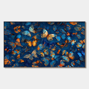 Blue Morpho Waltz: Blue & Gold Butterfly Oil Painting Canvas Wall Art