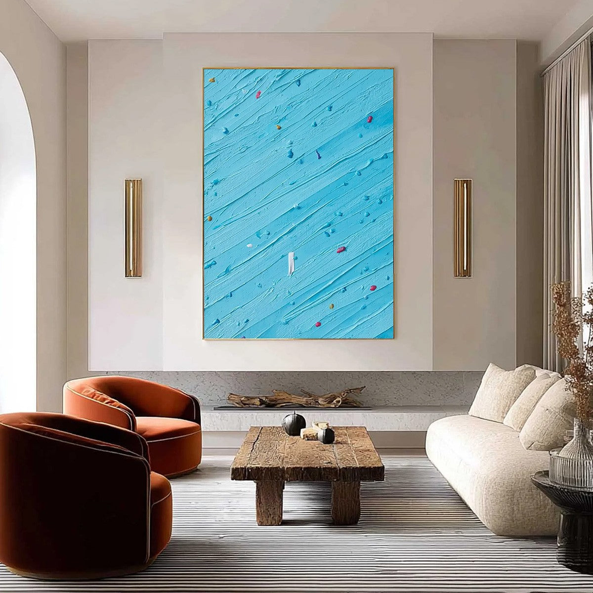 CANDY RAIN: Playful Blue Textured Abstract Impasto Wall Art