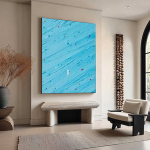 Blue impasto abstract wall art, original textured handmade painting