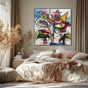 CARNIVAL OF SMILES: Large Colorful Abstract Impasto Wall Art