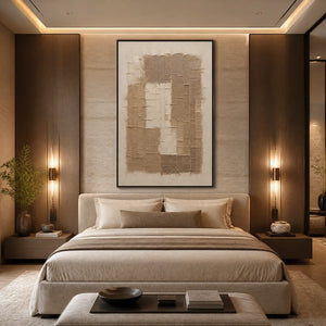 CARVED SAND: Beige Relief Texture Vertical Painting