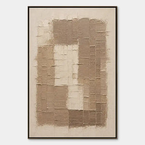 Beige vertical relief abstract wall art with layered textured blocks