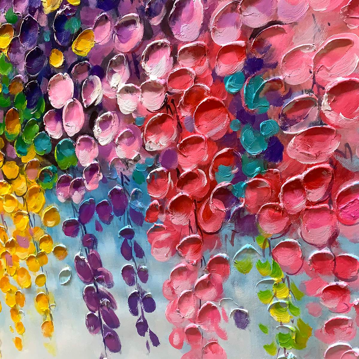 CASCADE OF COLOR: Textured Impasto Floral Oil Painting