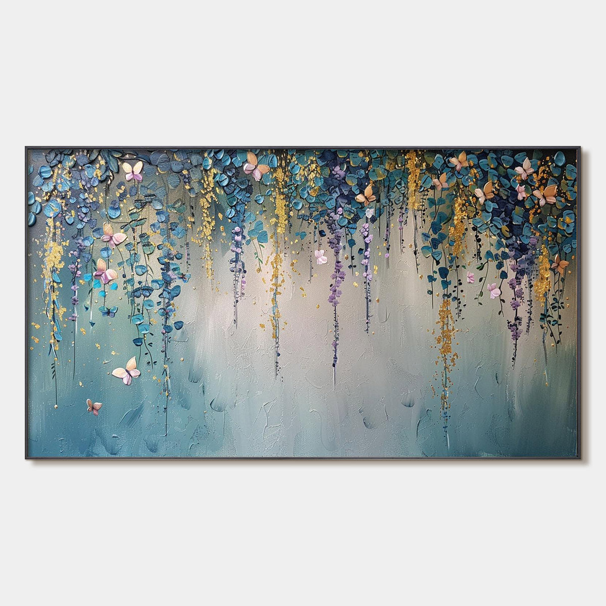 Cascade: Original Panoramic Floral Oil Painting - Butterfly Wall Art Decor