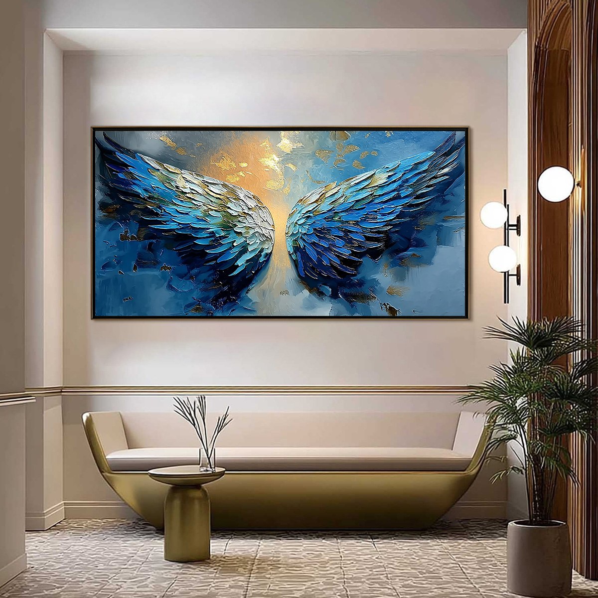 CELESTIAL ASCENSION: Textured Abstract Angel Wings Painting with Gold Leaf
