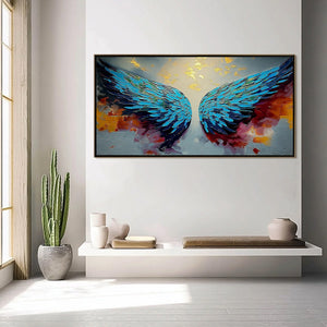 CELESTIAL ASCENT: Abstract Angel Wings Impasto Oil Painting with Gold Leaf