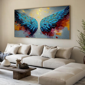 CELESTIAL ASCENT: Abstract Angel Wings Impasto Oil Painting with Gold Leaf
