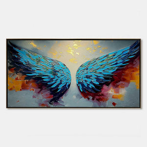 CELESTIAL ASCENT: Abstract Angel Wings Impasto Oil Painting with Gold Leaf