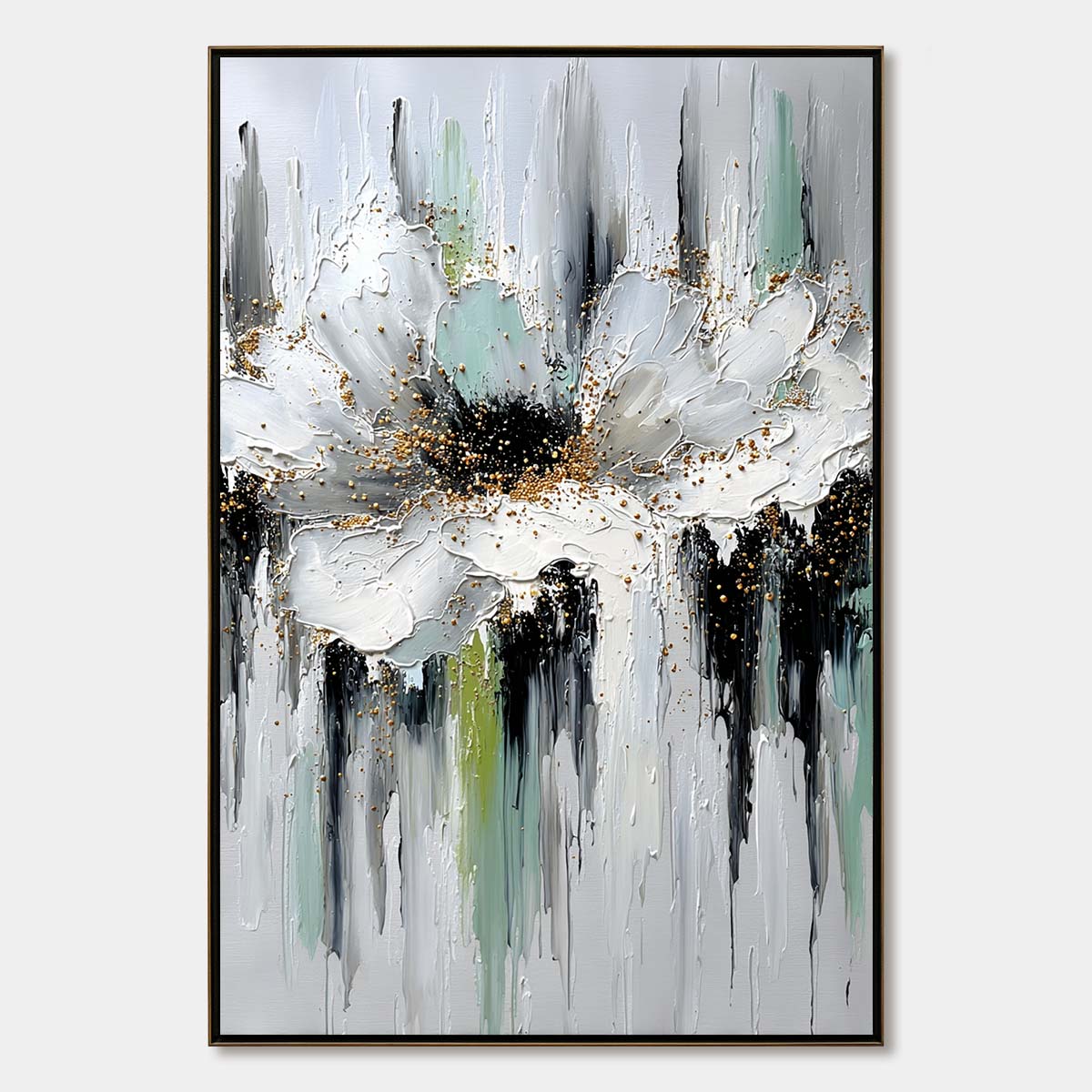 CELESTIAL BLOOM: Heavily Textured Abstract Floral Painting with Golden Accents