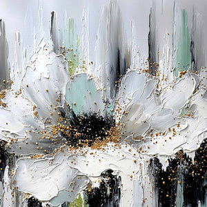 CELESTIAL BLOOM: Heavily Textured Abstract Floral Painting with Golden Accents