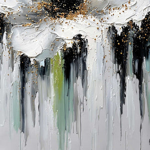 CELESTIAL BLOOM: Heavily Textured Abstract Floral Painting with Golden Accents