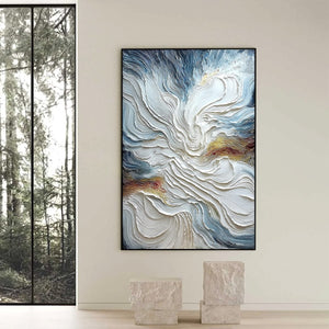 CELESTIAL TIDE: Heavily Textured Abstract Ocean Wave Oil Painting