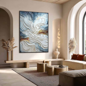 CELESTIAL TIDE: Heavily Textured Abstract Ocean Wave Oil Painting
