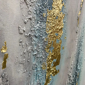 Vertical Abstract Oil Painting with Gold Leaf Accents
