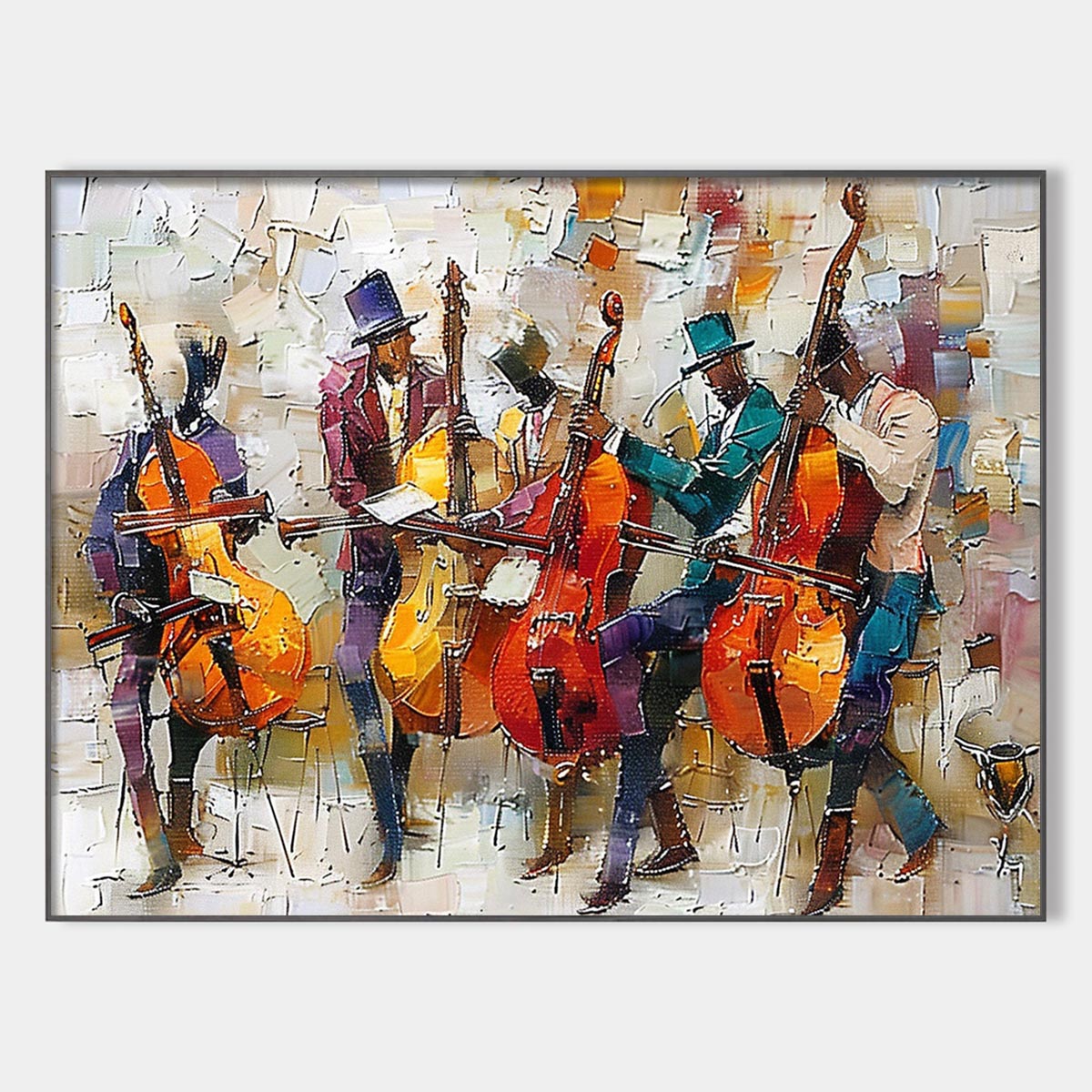 Cellos in Harmony: Original Textured Musicians Oil Painting - Music Wall Art