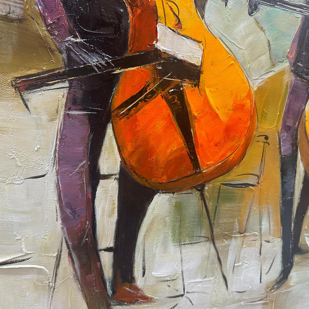CELLOS IN HARMONY: Textured Musicians Oil Painting