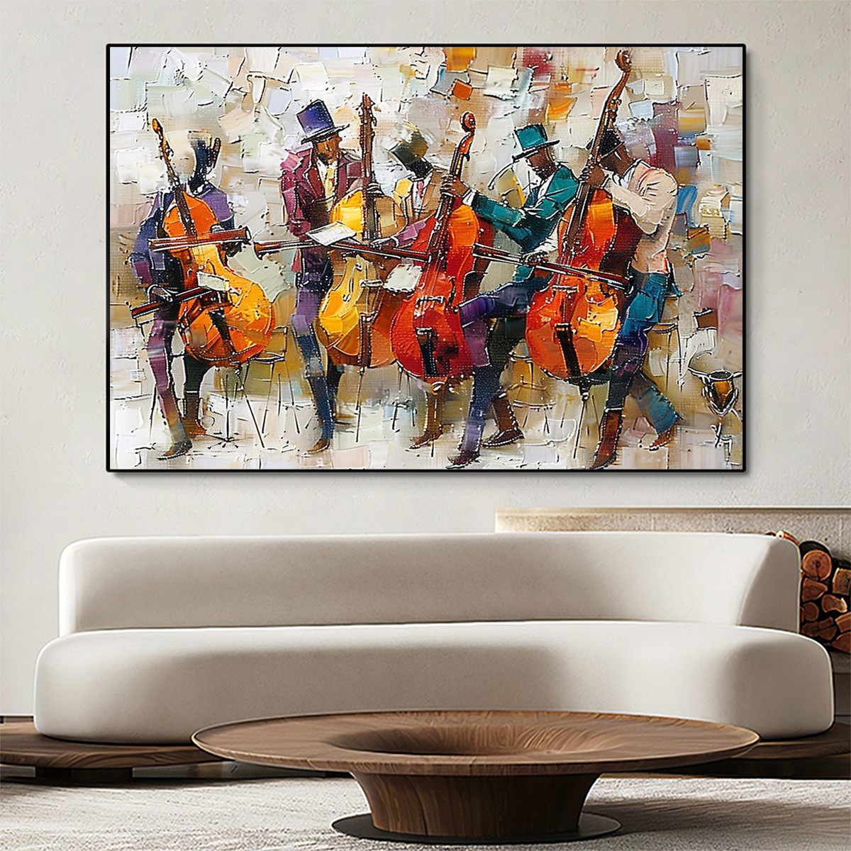 Cellos in Harmony: Original Textured Musicians Oil Painting - Music Wall Art