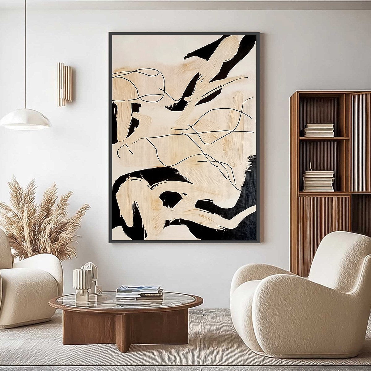 CHOREOGRAPHY | Black and Beige Abstract Oil Painting for Wall