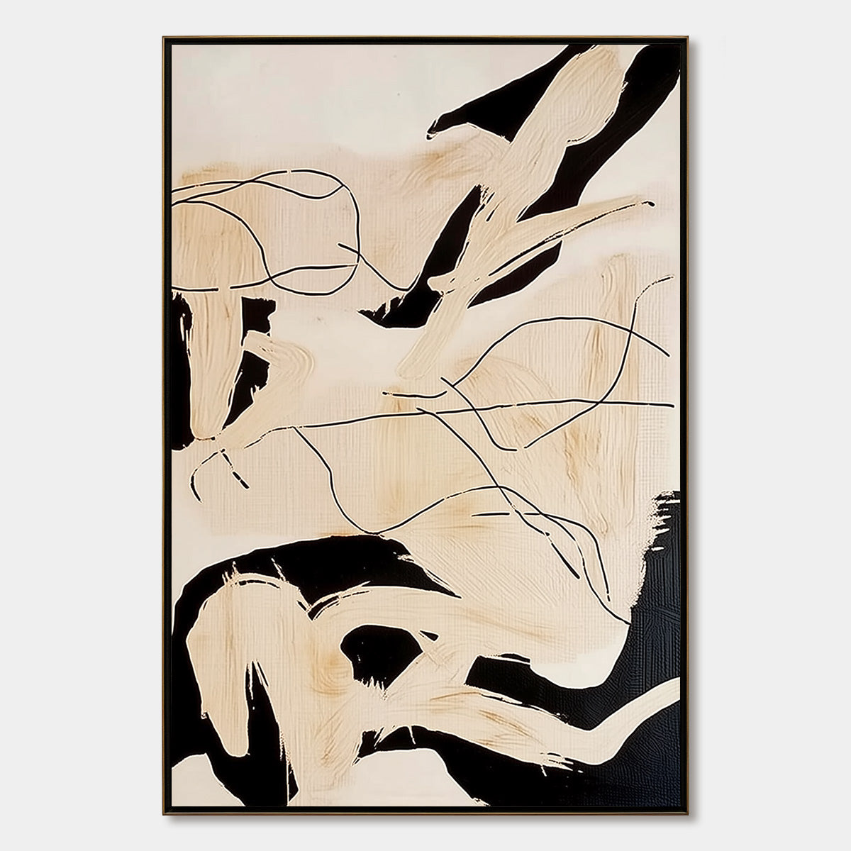 CHOREOGRAPHY | Black and Beige Abstract Oil Painting for Wall