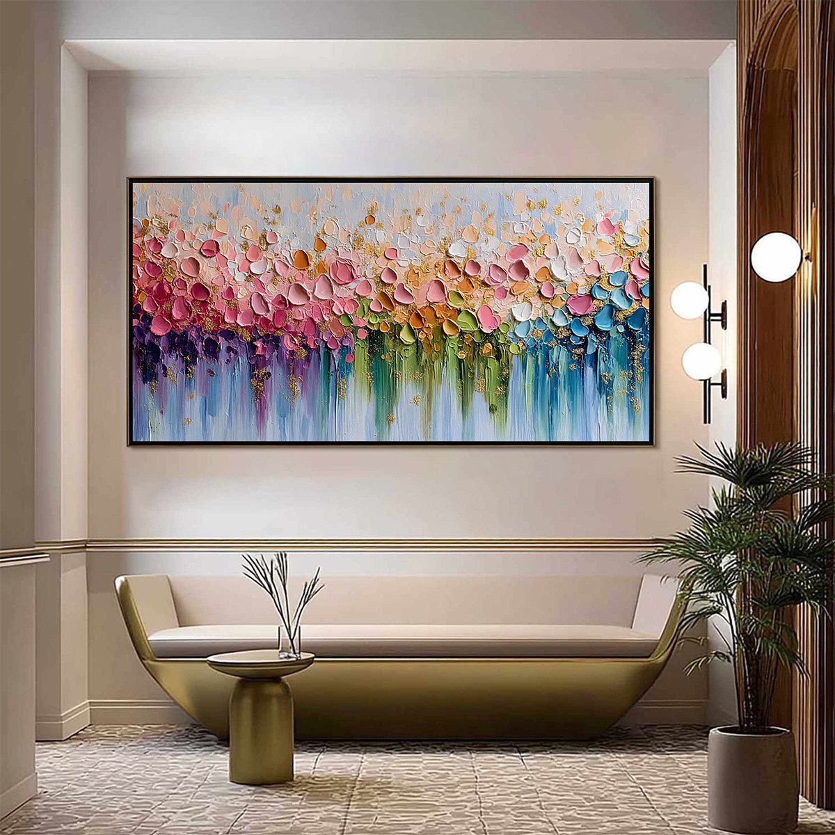 CHROMATIC BLOOM: Colorful Abstract Floral Impasto Palette Knife Painting