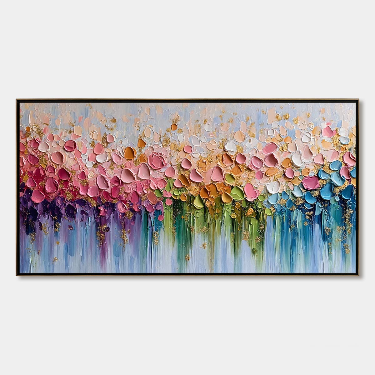 Chromatic Bloom: Abstract Floral Impasto Oil Painting – MontCarta