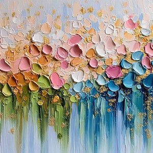 CHROMATIC BLOOM: Colorful Abstract Floral Impasto Palette Knife Painting