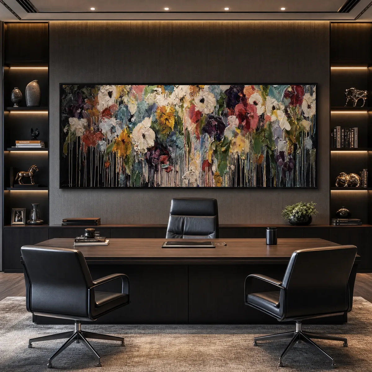 CHROMATIC CASCADE: Colorful Abstract Floral Painting with Heavy Texture and Drips