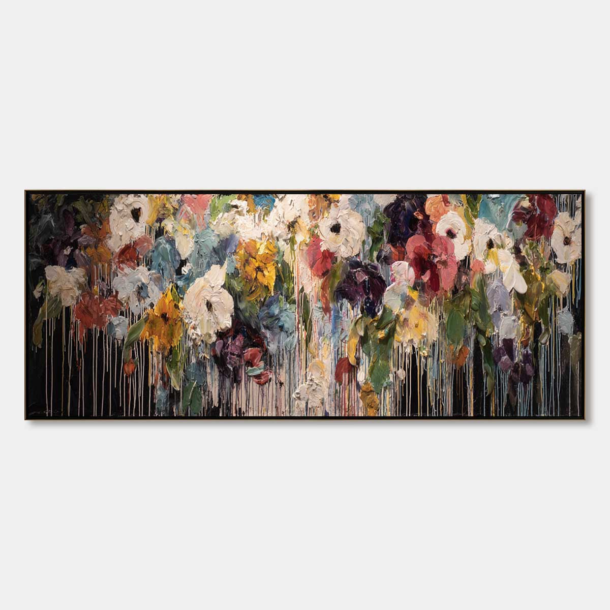 CHROMATIC CASCADE: Colorful Abstract Floral Painting with Heavy Texture and Drips