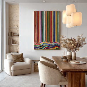 CHROMATIC CASCADE: Colorful Vertical Abstract Painting with Flowing Lines