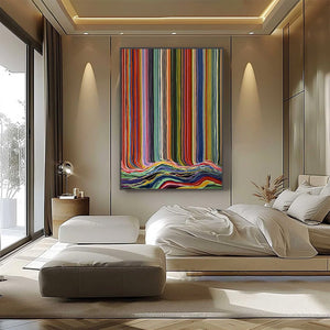 CHROMATIC CASCADE: Colorful Vertical Abstract Painting with Flowing Lines