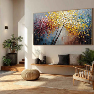 CHROMATIC EMBRACE: Textured Palette Knife Tree Painting, Colorful Impasto Wall Art