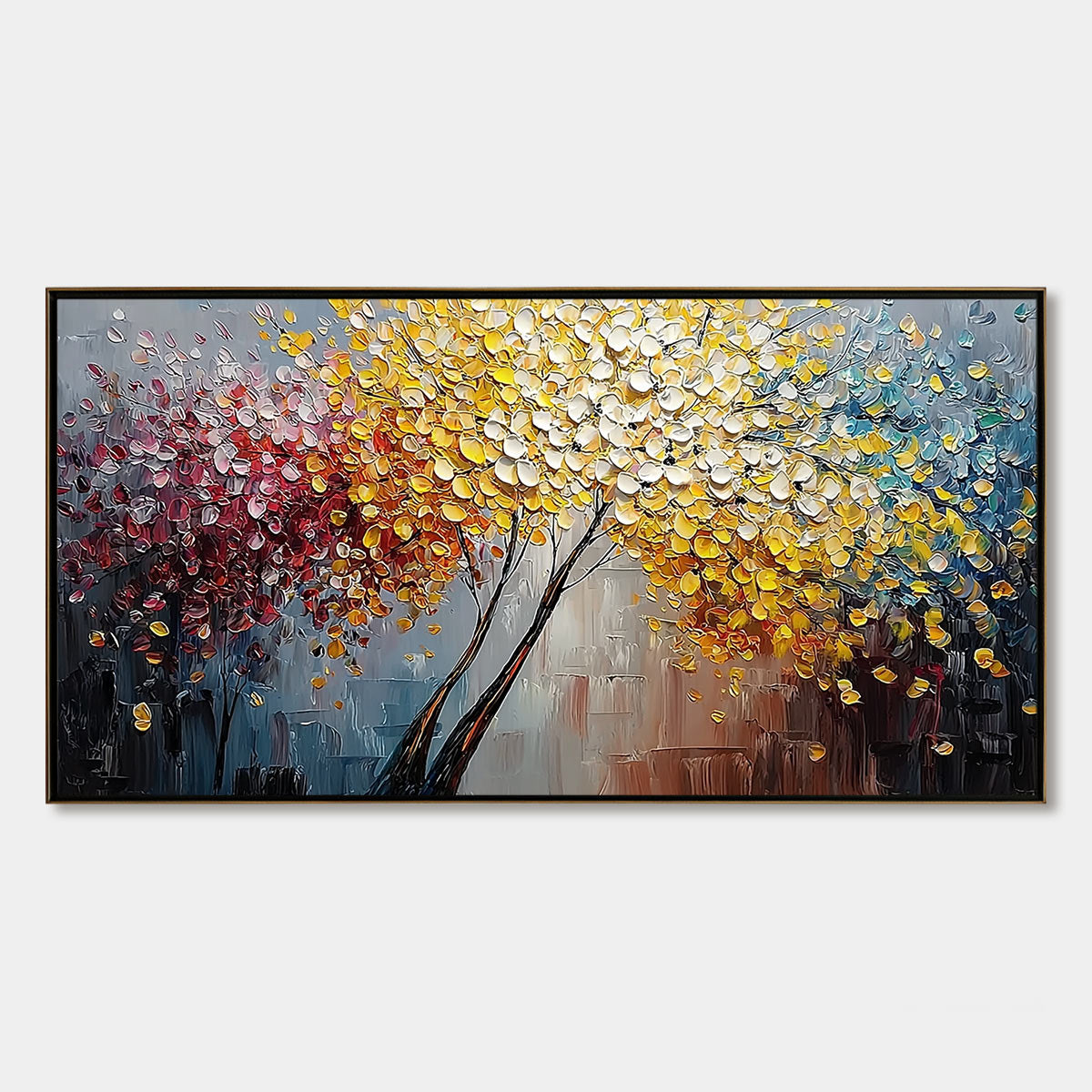 CHROMATIC EMBRACE: Textured Palette Knife Tree Painting, Colorful Impasto Wall Art