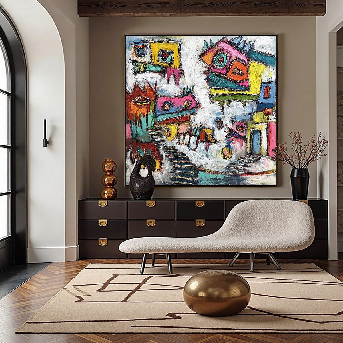 CHROMATIC RIOT: Large Colorful Textured Abstract Cityscape Painting