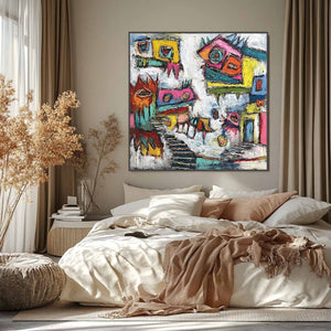 CHROMATIC RIOT: Large Colorful Textured Abstract Cityscape Painting
