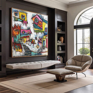 CHROMATIC RIOT: Large Colorful Textured Abstract Cityscape Painting