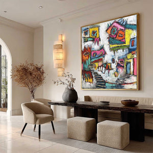 CHROMATIC RIOT: Large Colorful Textured Abstract Cityscape Painting