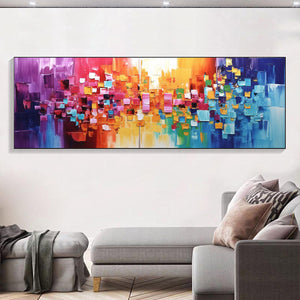 Chroma Dance: Colorful Abstract Impasto Oil Painting Canvas Wall Art Decor