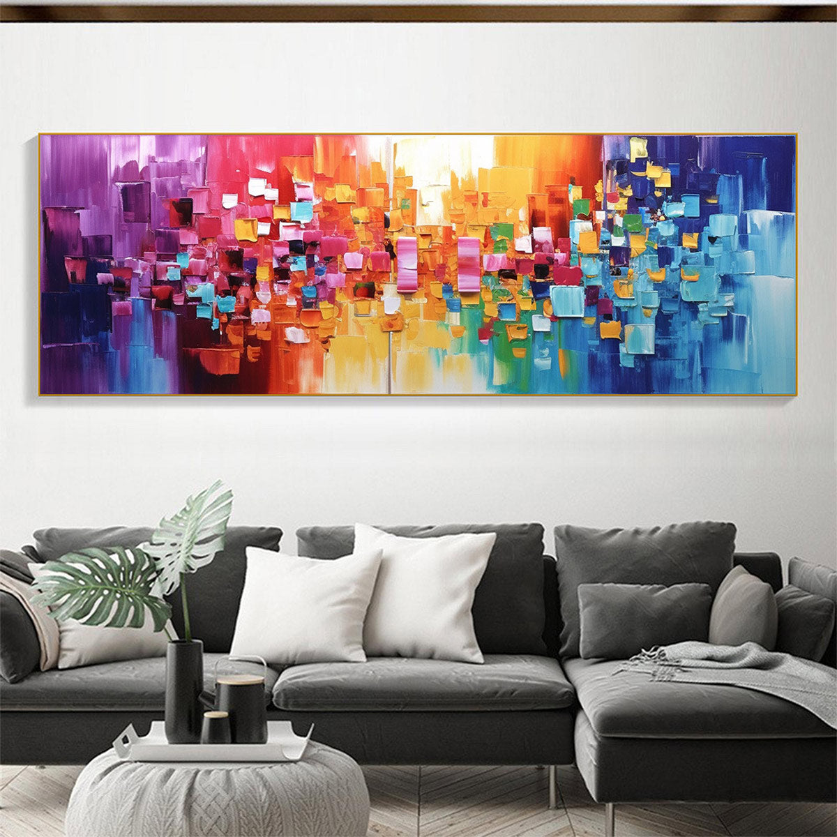 Chroma Dance: Colorful Abstract Impasto Oil Painting Canvas Wall Art Decor