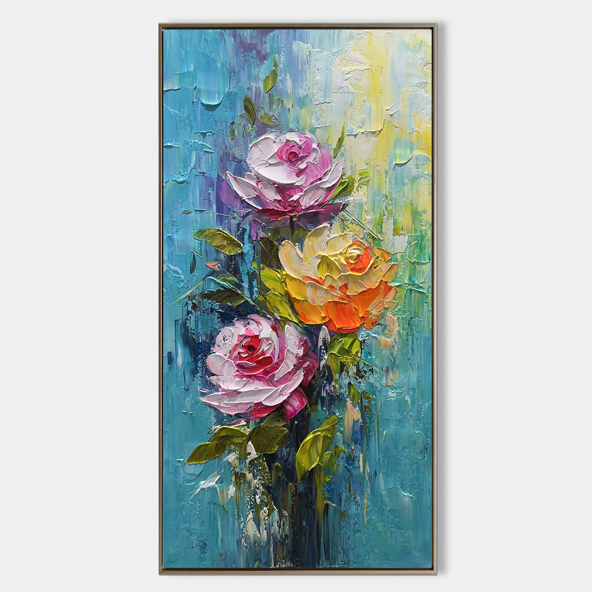 Chroma Roses: Colorful Roses Floral Impasto Oil Painting Canvas Wall Art Decor