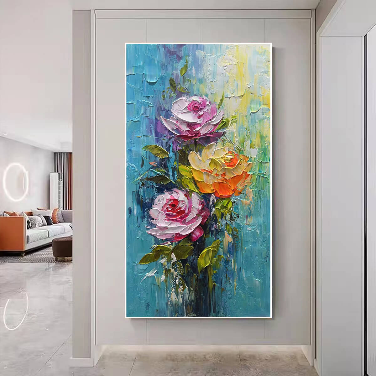 Chroma Roses: Colorful Roses Floral Impasto Oil Painting Canvas Wall Art Decor