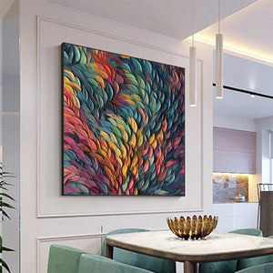 Chroma Whirl: Textured Impasto Oil Painting Canvas Wall Art Decor in Vibrant Multicolor