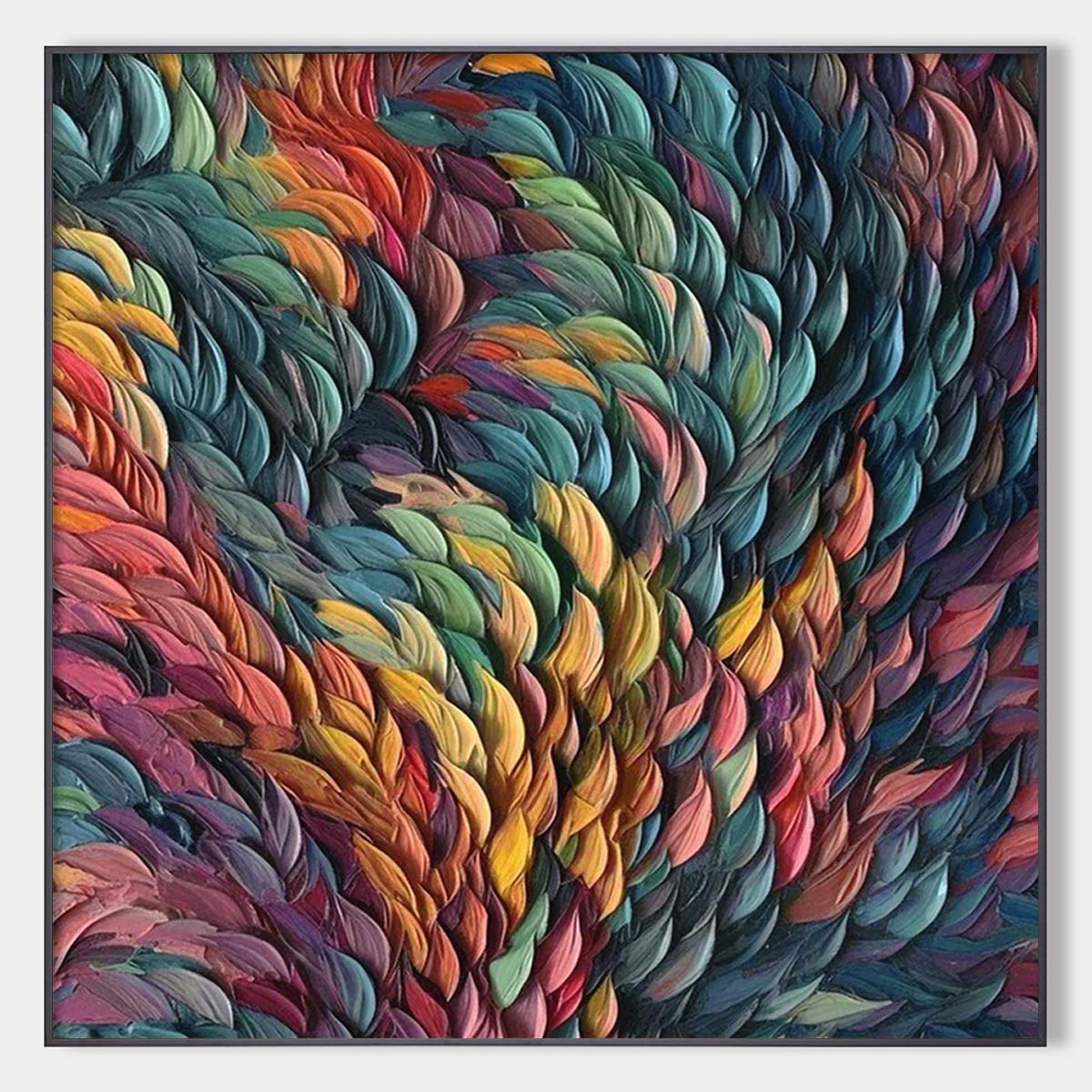 Chroma Whirl: Textured Impasto Oil Painting Canvas Wall Art Decor in Vibrant Multicolor