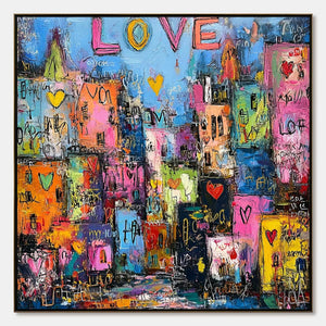 CITY OF LOVE: Vibrant Textured Abstract Cityscape 'Love' Painting