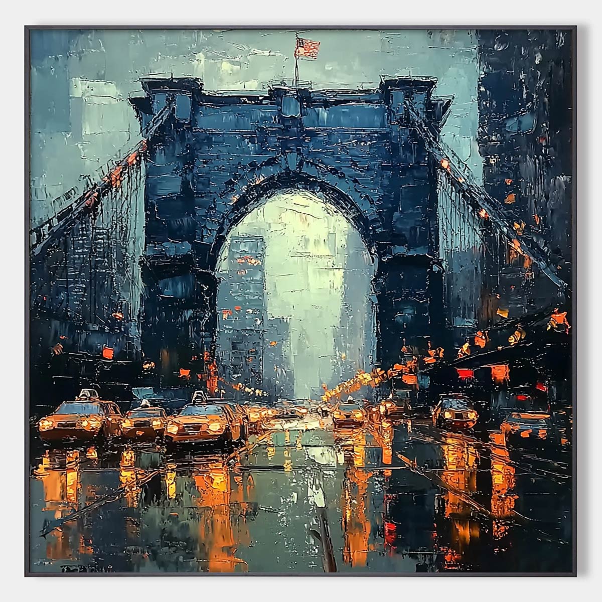 City Lights: Original Impressionistic Cityscape Bridge Oil Painting - Urban Wall Art Decor