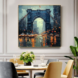 City Lights: Original Impressionistic Cityscape Bridge Oil Painting - Urban Wall Art Decor