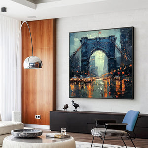 City Lights: Original Impressionistic Cityscape Bridge Oil Painting - Urban Wall Art Decor