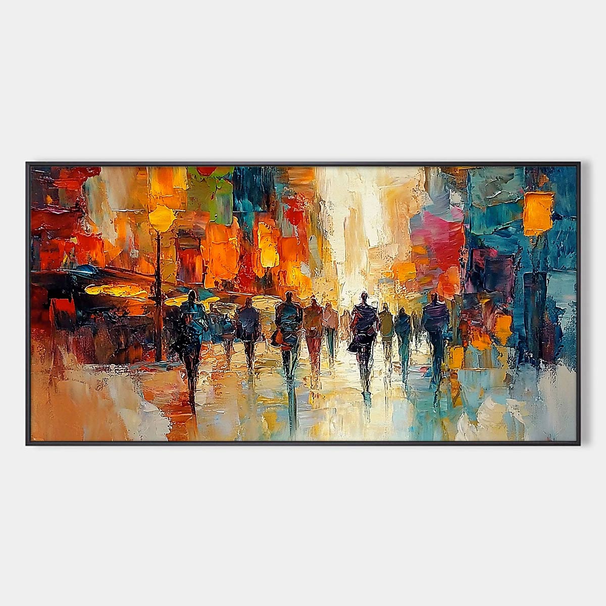City Lights: Original Impasto Cityscape Oil Painting - Colorful Urban Wall Art Decor