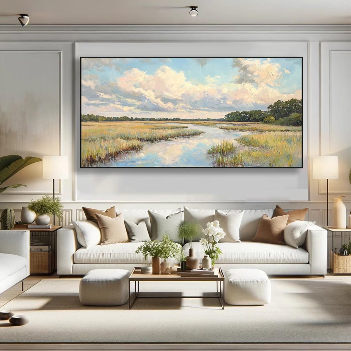 CLOUDBREAK MARSH: Serene River Marsh Landscape Painting