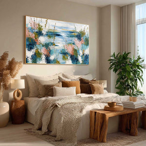 COASTAL BLOOM: Textured Impasto Painting of a Floral Coastline